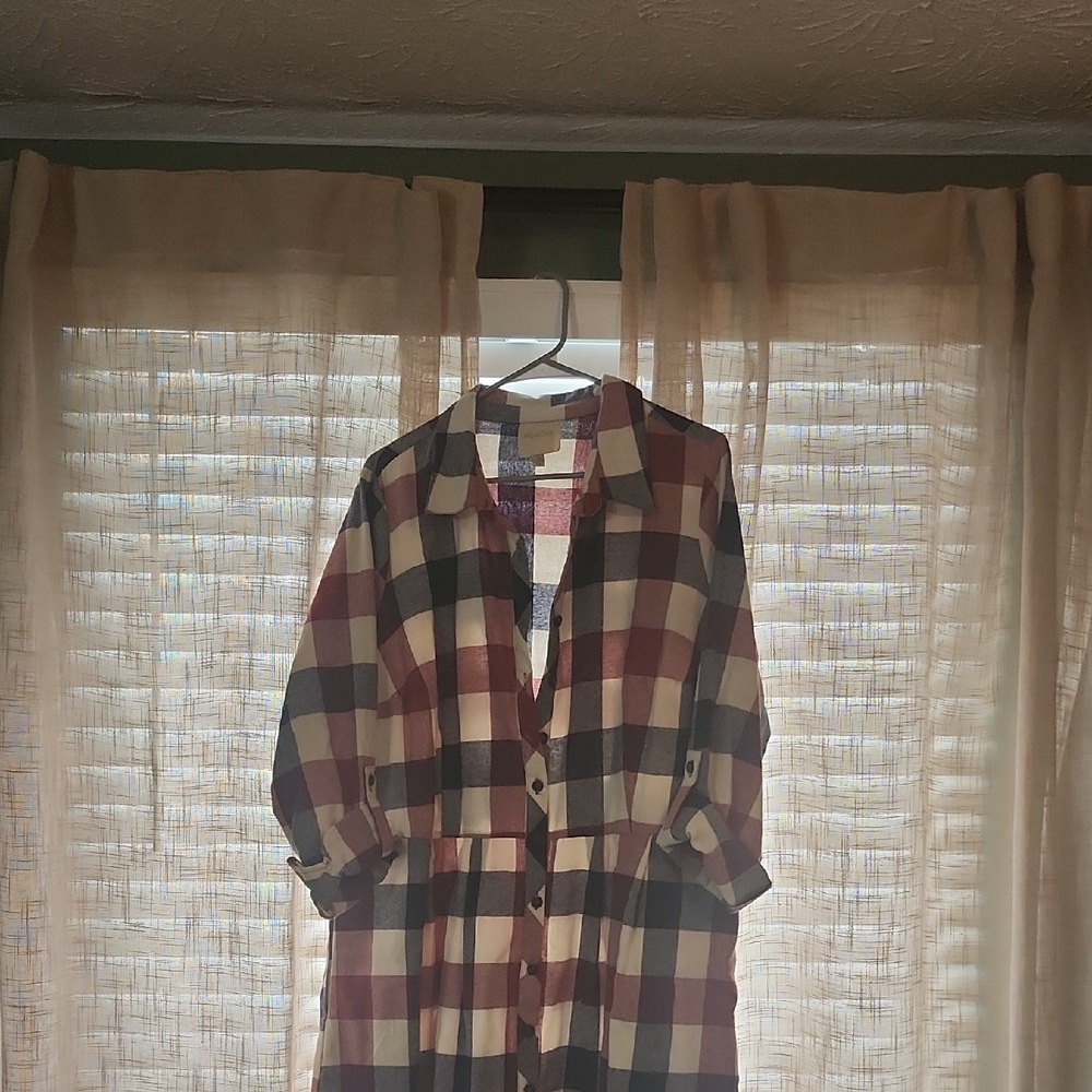 Plaid Button-Up Shirt Dress